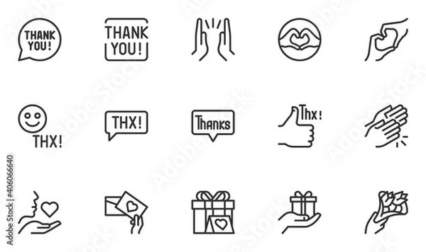 Obraz Set of Thanks Vector Line Icons. Thank You, Thankfulness, Gratitude, Appreciation. Thx Speech Bubble. Editable Stroke. 48x48 Pixel Perfect.