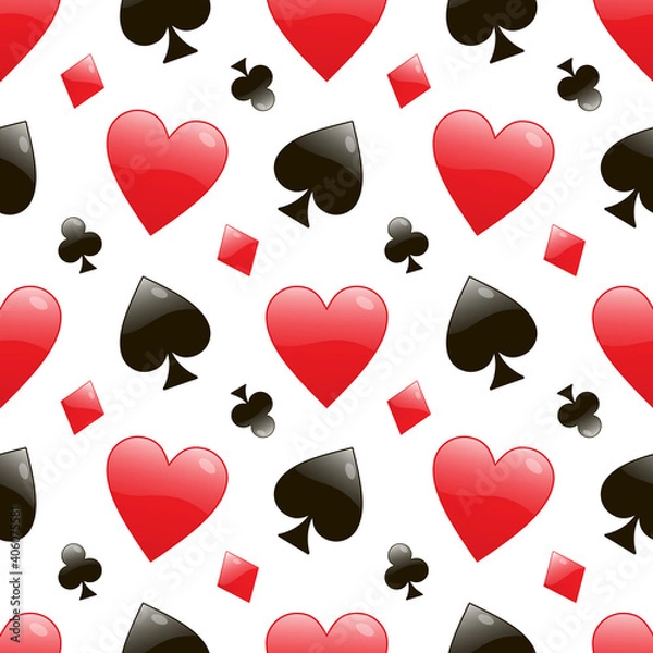 Fototapeta Modern seamless pattern card suits for game background design. Red and black texture. Game sign.