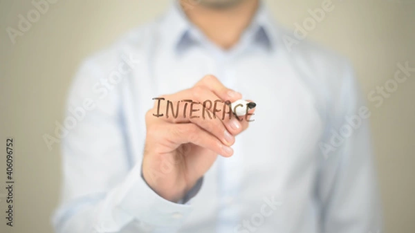 Fototapeta Interface , Man writing on transparent screen