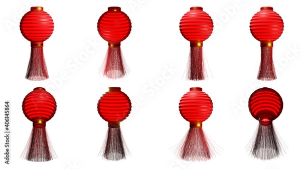 Fototapeta Red lantern or Deng Long eight characteristics white background abstract 3D render