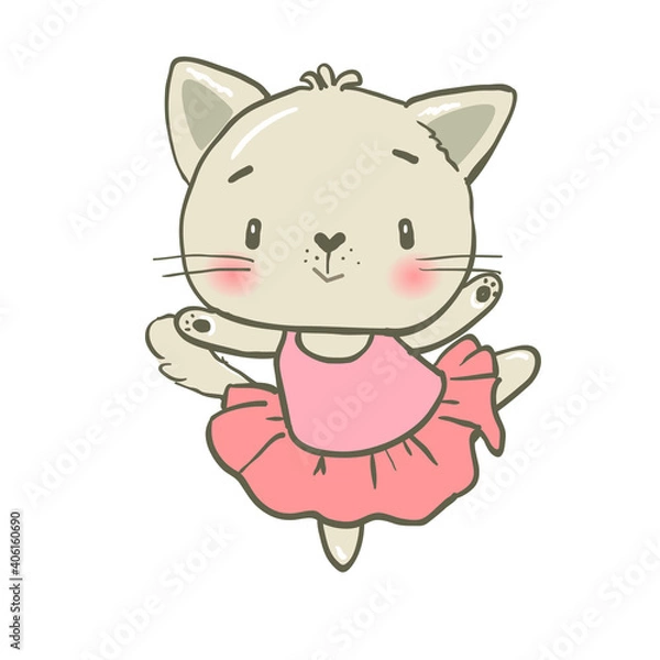 Fototapeta Little kitty dancing merrily in a dress