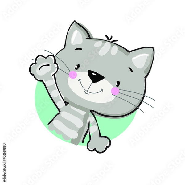 Obraz cartoon tabby cat waving paw