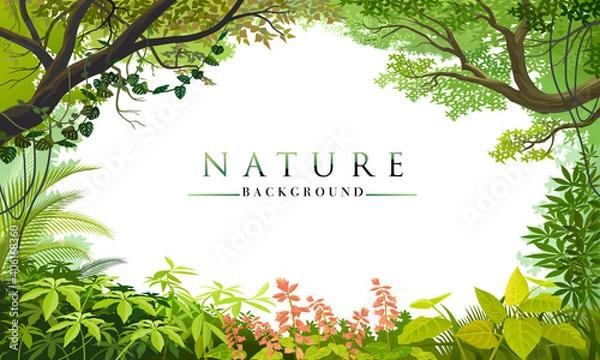 Fototapeta Nature template to write text matter. Plants, leaves, trees and forest