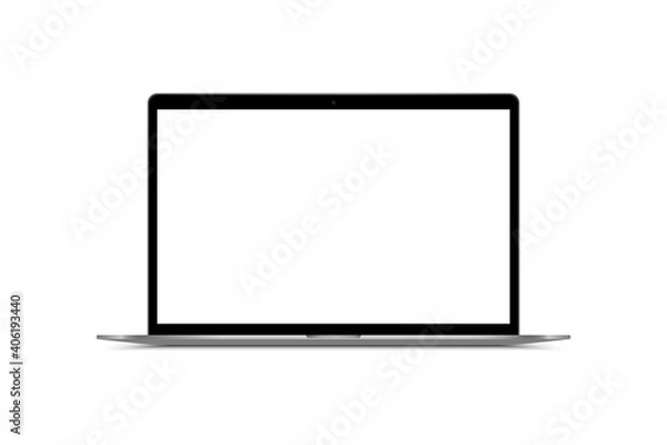 Fototapeta Realistic laptop front view. Laptop modern mockup. Blank screen display notebook. Opened computer screen. Smart device.
