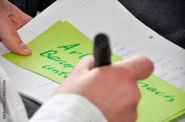Obraz Konferenz Notizen / Hand mit Stift