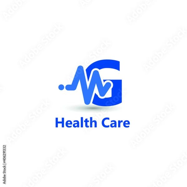 Fototapeta G initial letter for medical clinic with impulse wave signal, heartbeat, equalizer icon. Hospital, radio, art, sound wave, electronic, technology, healthcare logo idea concept