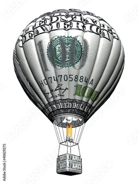 Obraz  Hot air balloon with 100 dollar banknote isolated on white back