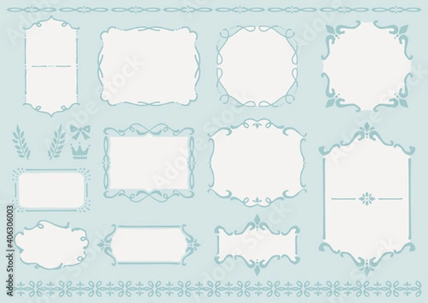 Fototapeta フレーム 手書き 飾り枠 手描き かわいい オシャレ フェミニン ライン イラスト素材セット