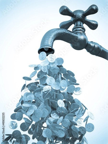 Fototapeta Dollar coins flows from tap