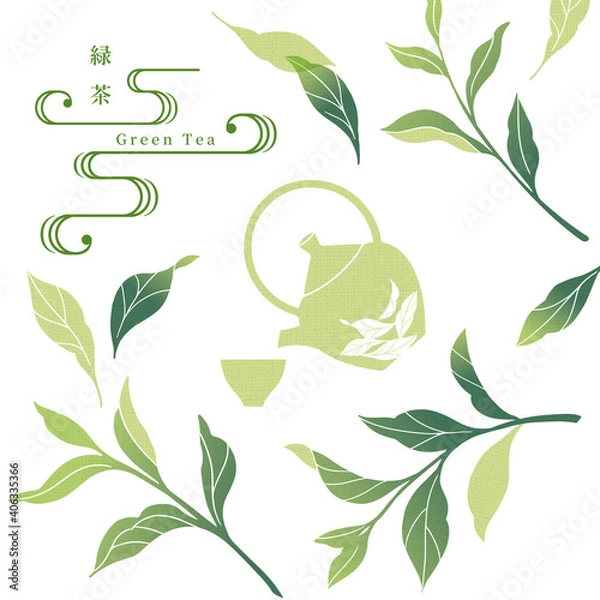 Fototapeta 緑茶のイラスト/手ぬぐい風/和柄
