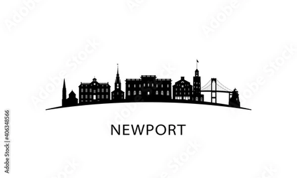 Fototapeta Newport Rhode Island city skyline. Black cityscape isolated on white background. Vector banner.