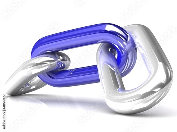 Fototapeta 3D single chain link isolated on white background