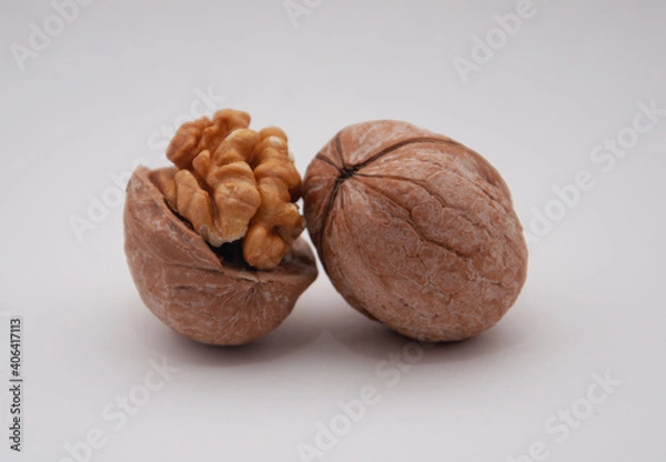 Obraz Delicious whole walnuts, isolated on white background
