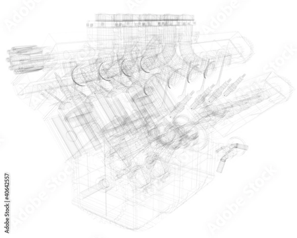 Fototapeta A 3D drawing of a motor