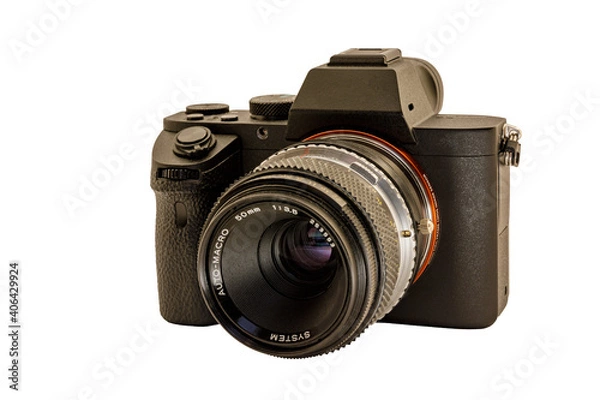 Obraz small black camera on a white background