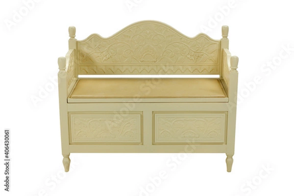 Obraz beige bedside table with seating on a white background