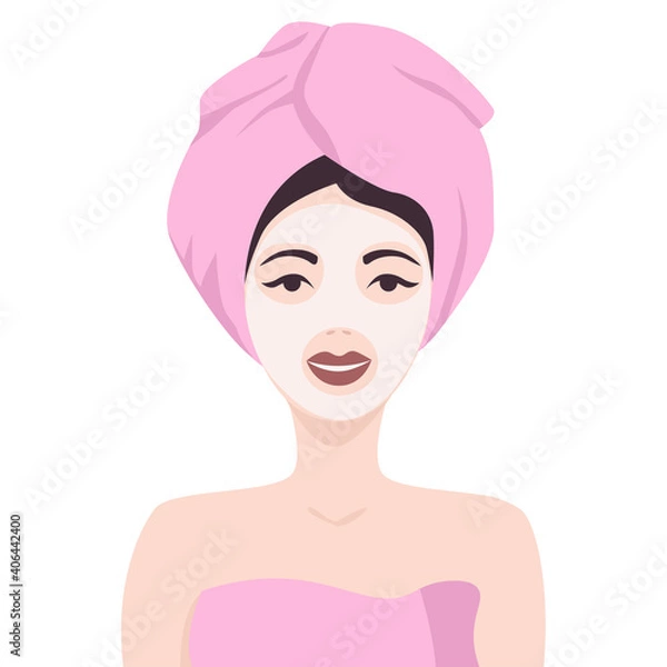 Fototapeta Girl with a towel on her head with a face mask