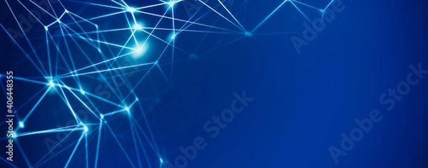 Fototapeta Panoramic abstract dot and triangle connection with world map background., The world is connect and smaller concept, Digital futuristic Earth minimalism background