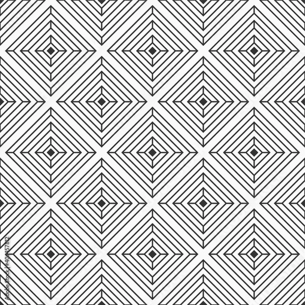 Fototapeta Abstract seamless pattern with symmetric geometric shapes. Repeating tiles, ornament. Modern stylish texture. Vector monochrome background.