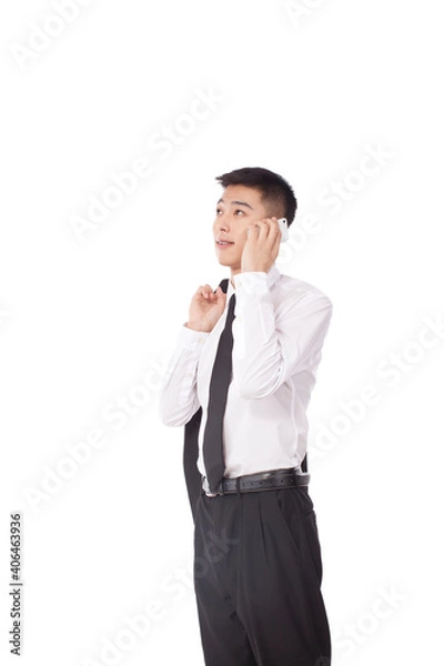 Obraz Portrait of young Business man using cell phone