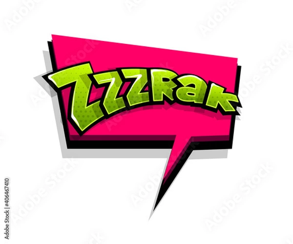 Obraz Lettering zrak, zzz, smack. Comic text logo sound effects. Vector bubble icon speech phrase, cartoon font label, sounds illustration. Comics book funny text.