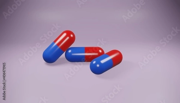 Fototapeta 3d render of pills for treating the symptoms of covid-19.Digital image illustration.