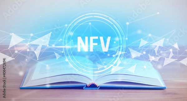 Fototapeta Open book with NFV abbreviation, modern technology concept