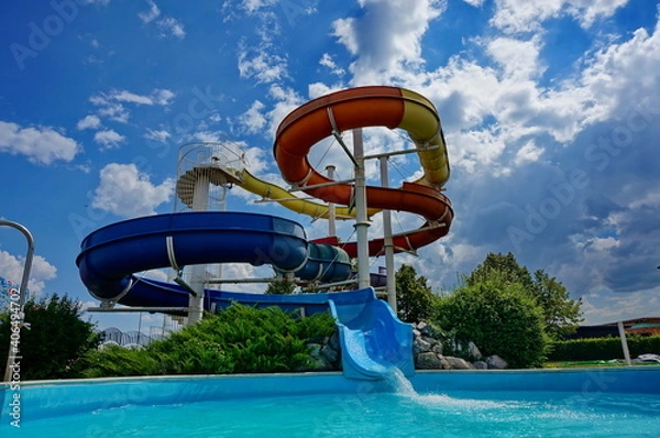 Obraz Colorful water slide in Senec, Slovakia, on a sunny summer day