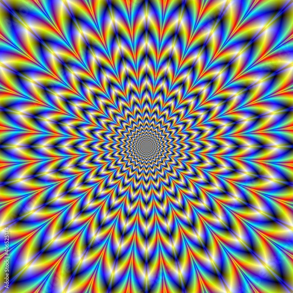 Obraz 24 point Pulse / An abstract fractal work with a geometric 24 point pulse circular design in yellow, green, pink, blue and red.