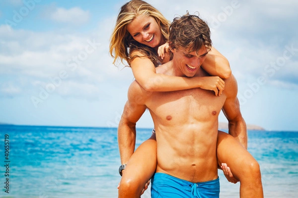 Fototapeta Young Couple on Tropical Beach