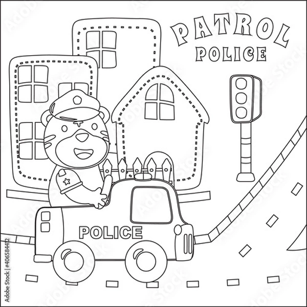 Obraz police patrol animal cartoon vector illustration vector cartoon, Cartoon isolated vector illustration, Creative vector Childish design for kids activity colouring book or page.