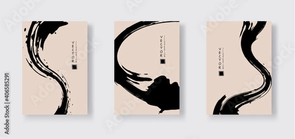 Obraz Udar pędzla czarnego atramentu na kolorze. Styl japoński.