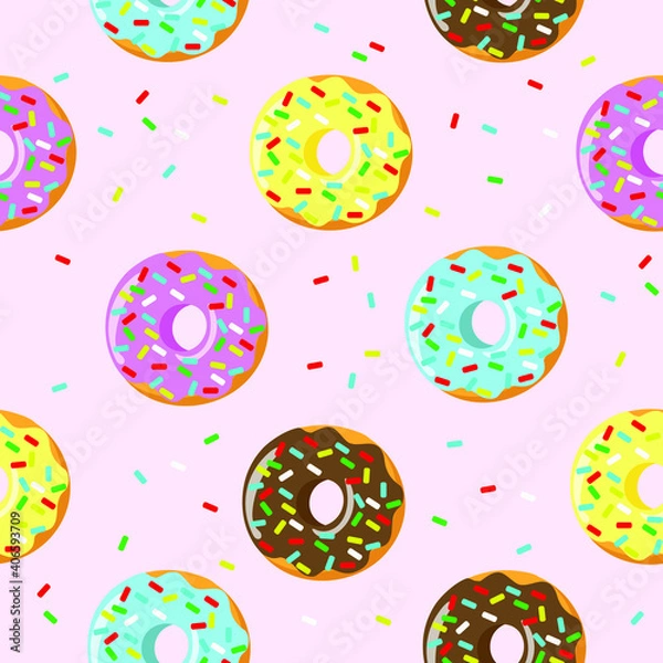 Fototapeta Sweet seamless pattern with donuts.Vector illustrations.
