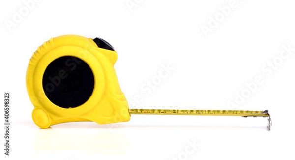 Obraz Yellow tape measure on white background