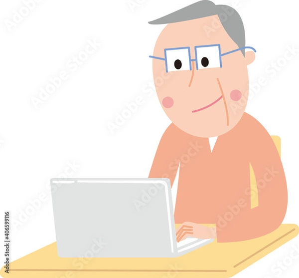 Obraz パソコンを操作するシニア男性