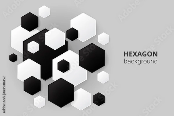 Fototapeta Black and white hexagonal shapes. Hexagonal technology background. Digital technology design.