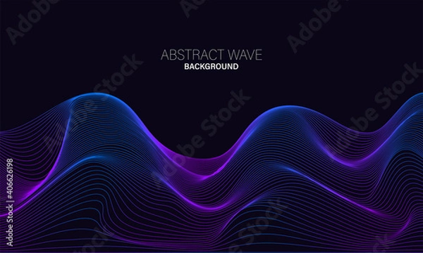 Fototapeta Wave of the many colored lines. Abstract wavy stripes on a black background isolated. Creative line art.