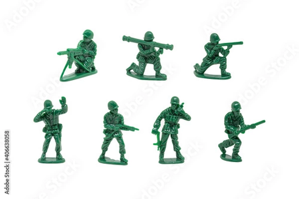 Fototapeta miniature toy soldiers with guns on white background