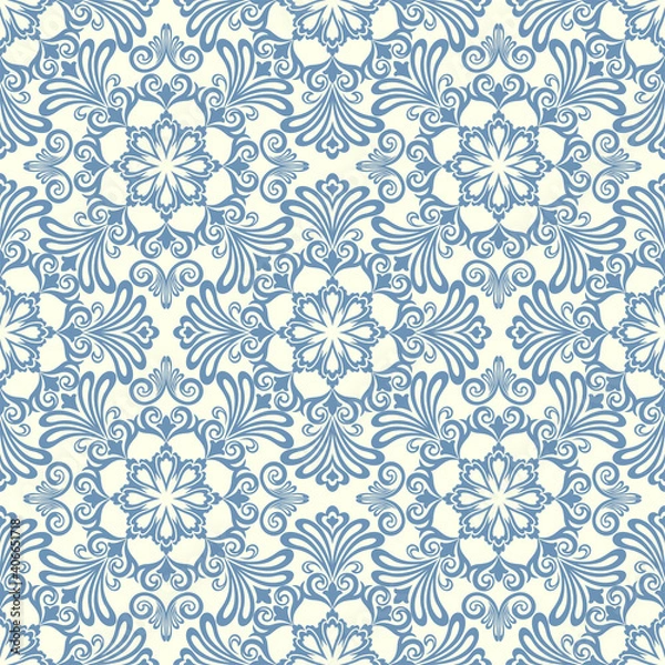 Fototapeta Seamless light background with grey pattern in baroque style. Vector retro illustration. Ideal for printing on fabric or paper for wallpapers, textile, wrapping.