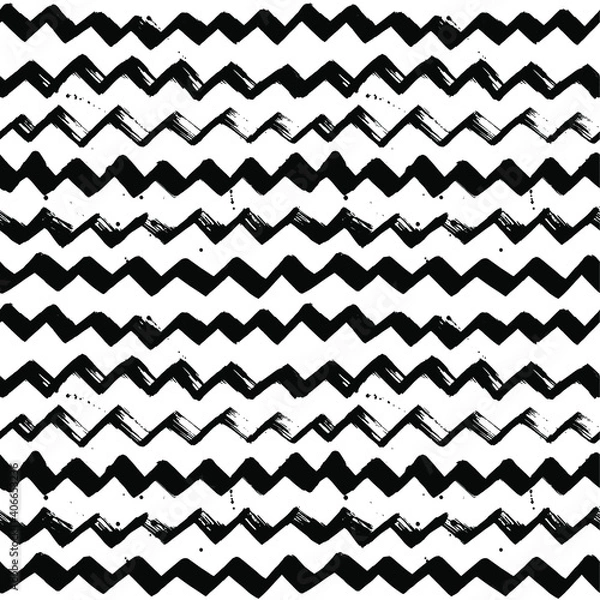 Fototapeta Zig Zag Seamless Hand Drawn Brush Pattern