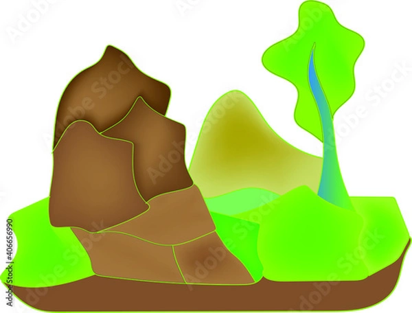 Fototapeta attractive nature illustration with mountains and trees.
