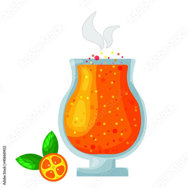 Fototapeta Fresh juices or coctails in flat style. Drink with ice slices and lemon. Design elements for cafe and restaurant menu. Healthy eating concept