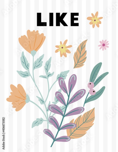 Obraz Vector Set of different plants isolated on white. Flowers and leaves collection for creating branding projects, logos, handmade craft items, web pages, magazine illustrations, notebook and book covers