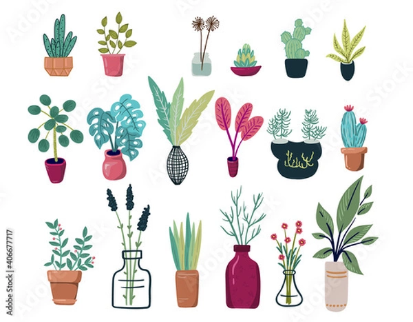 Obraz Vector Set of different plants isolated on white. Flowers and leaves collection for creating branding projects, logos, handmade craft items, web pages, magazine illustrations, notebook and book covers