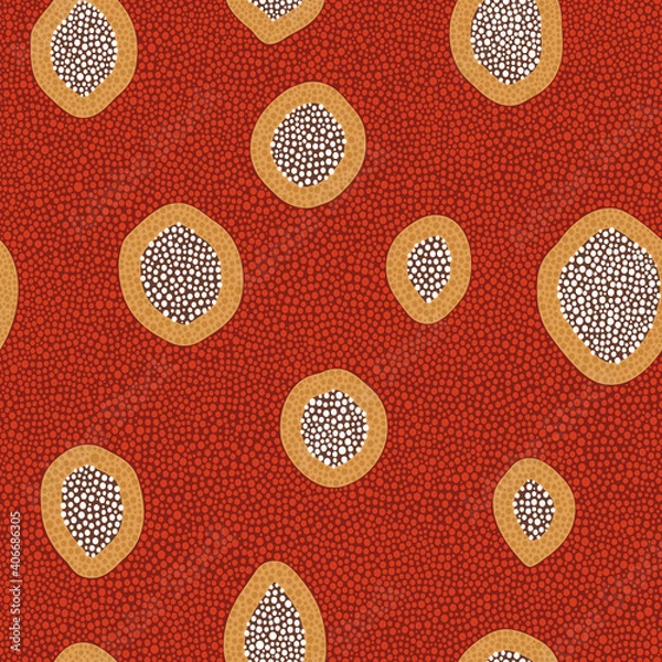 Fototapeta Seamless vector pattern including ethnic Australian motive with dotted ovals or rhombuses on dotted background