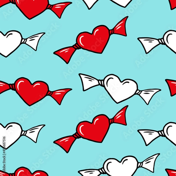 Obraz Seamless vector pattern with color candy hearts