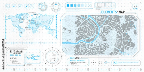 Fototapeta A set of thin elements on the topic of Map Search.