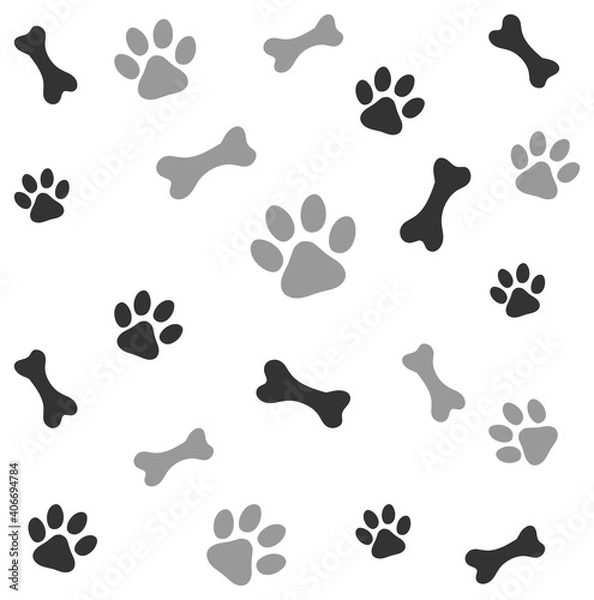 Fototapeta Paw Print and Bone Pattern Illustration