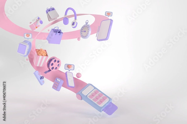 Fototapeta 3d rendering of card reader and Online shopping.