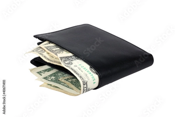 Fototapeta Wallet with dollar banknotes isolated with clipping path.